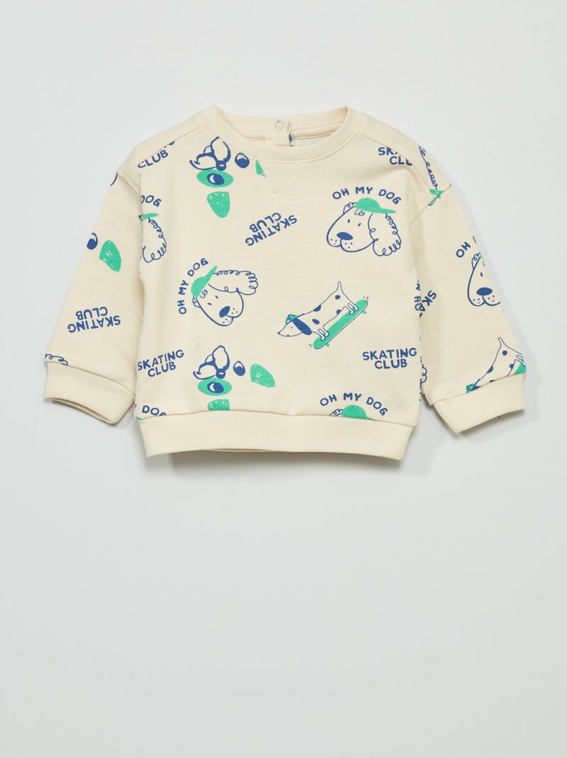 Sweater van joggingstof met print WIT - Kiabi