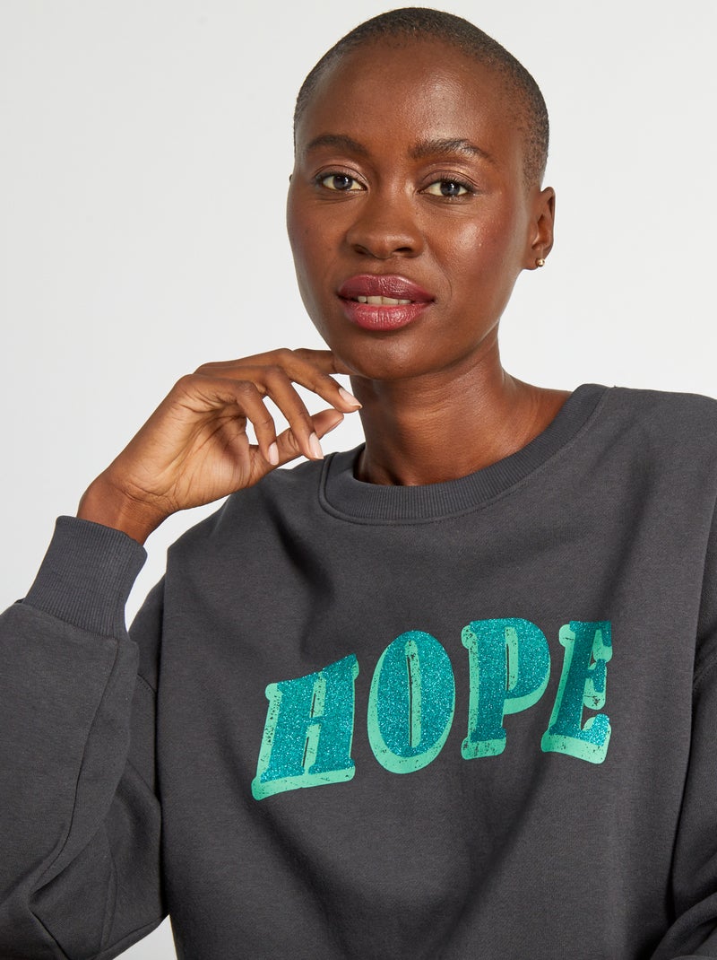 Sweater van joggingstof met print ZWART - Kiabi