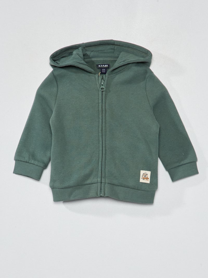 Sweater van joggingstof met rits grijs groen - Kiabi