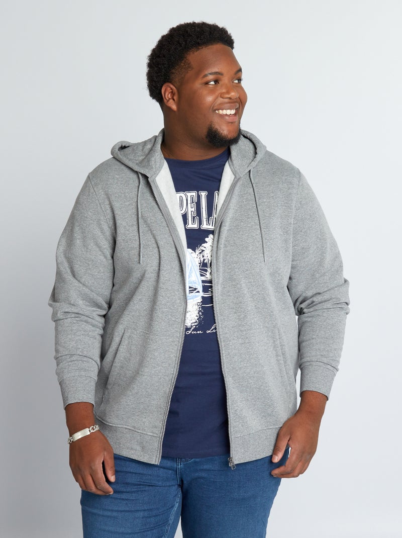 Sweater van joggingstof met rits GRIJS - Kiabi