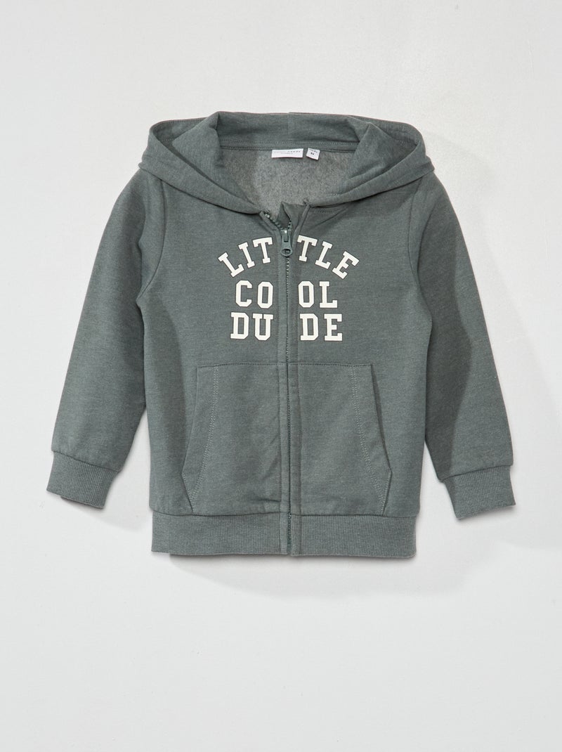 Sweater van joggingstof met rits GROEN - Kiabi