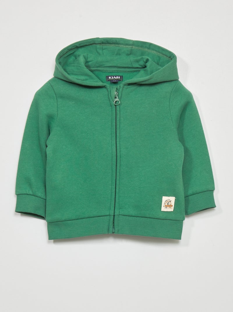 Sweater van joggingstof met rits groen - Kiabi