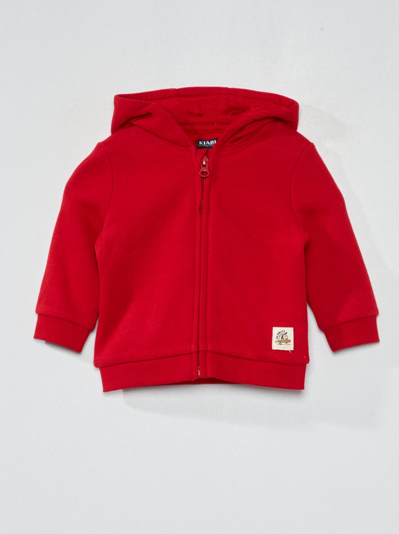 Sweater van joggingstof met rits ROOD - Kiabi