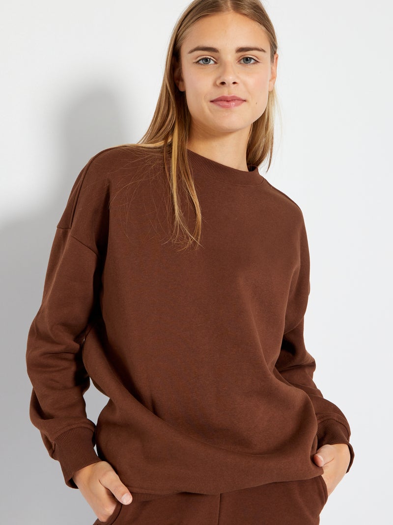 Sweater van joggingstof met ronde hals BRUIN - Kiabi