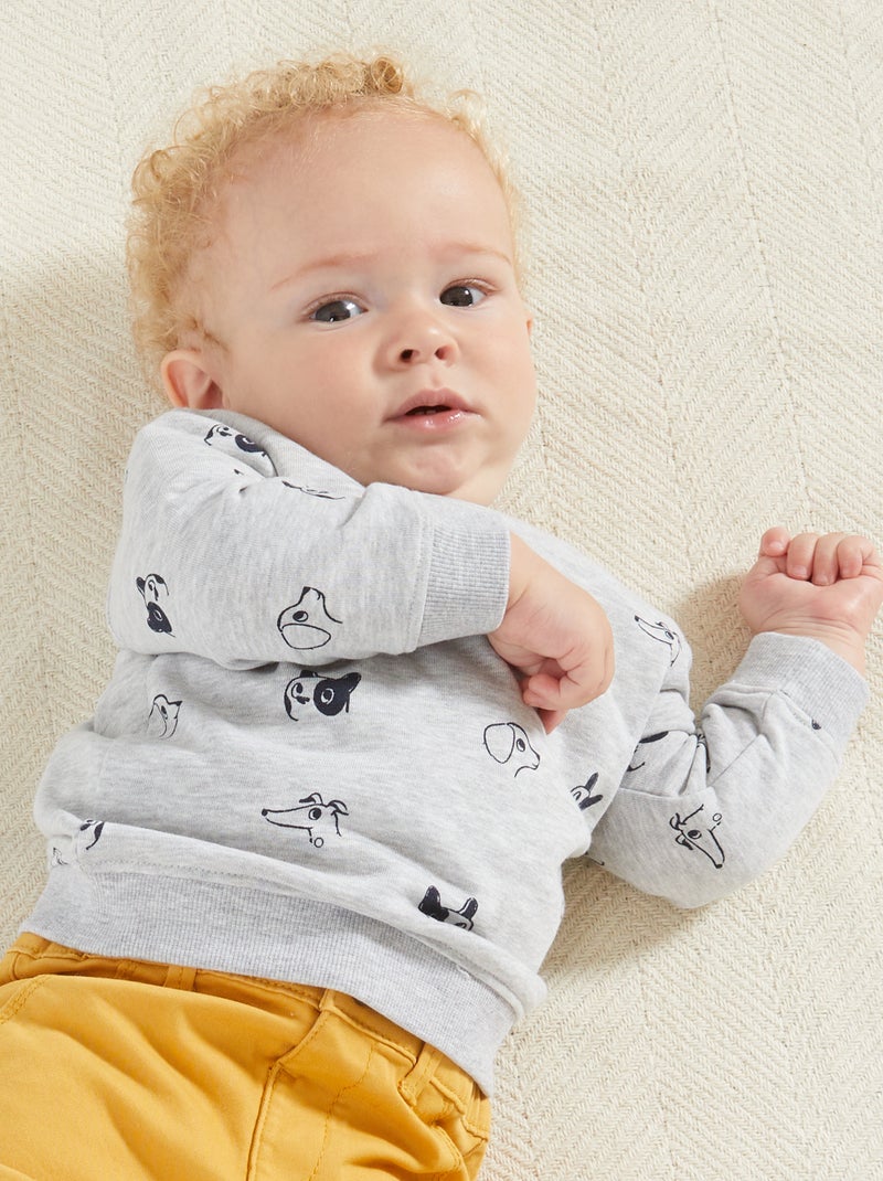 Sweater van joggingstof met ronde hals GRIJS - Kiabi