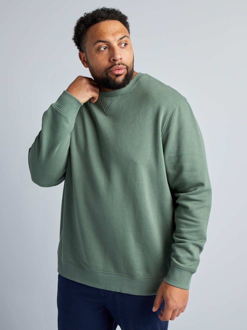 Sweater van joggingstof met ronde hals GROEN - Kiabi