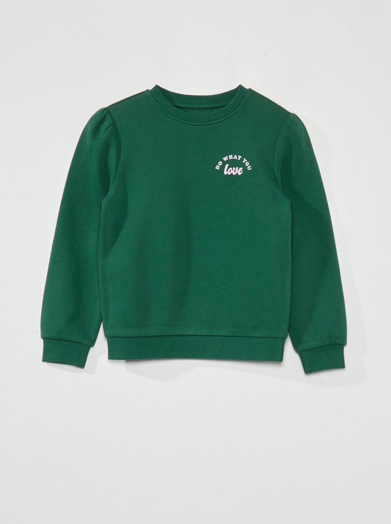 Sweater van joggingstof met ronde hals GROEN - Kiabi