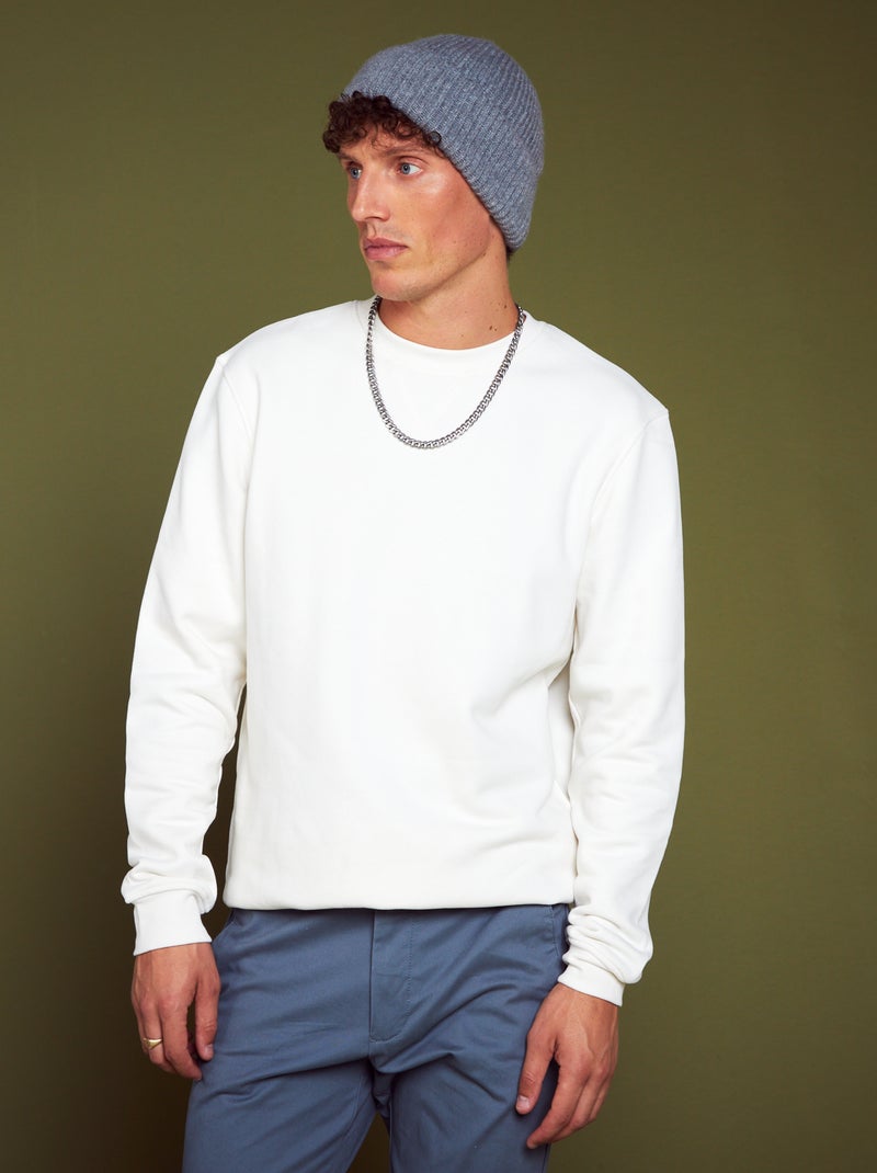 Sweater van joggingstof met ronde hals WIT - Kiabi