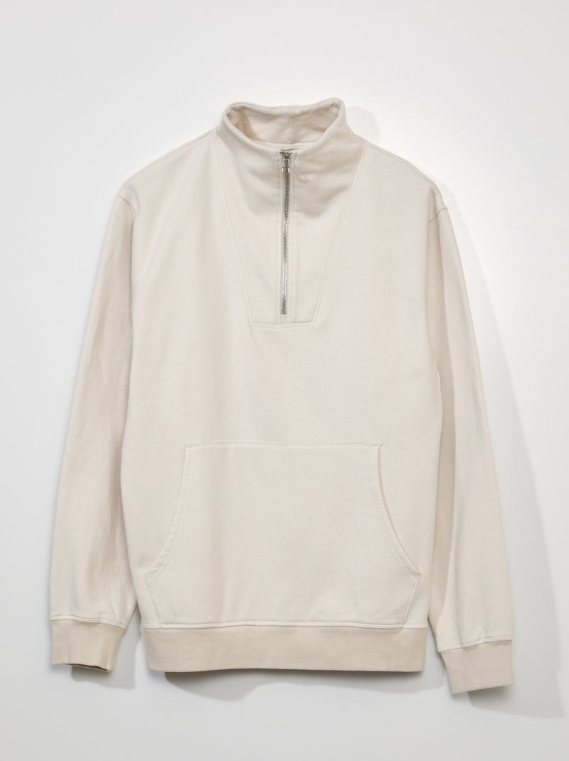 Sweater van joggingstof met schipperskraag beige - Kiabi