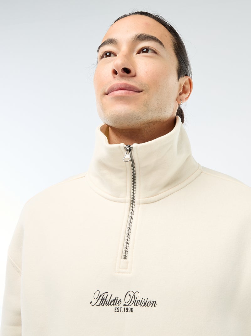 Sweater van joggingstof met schipperskraag Biege - Kiabi