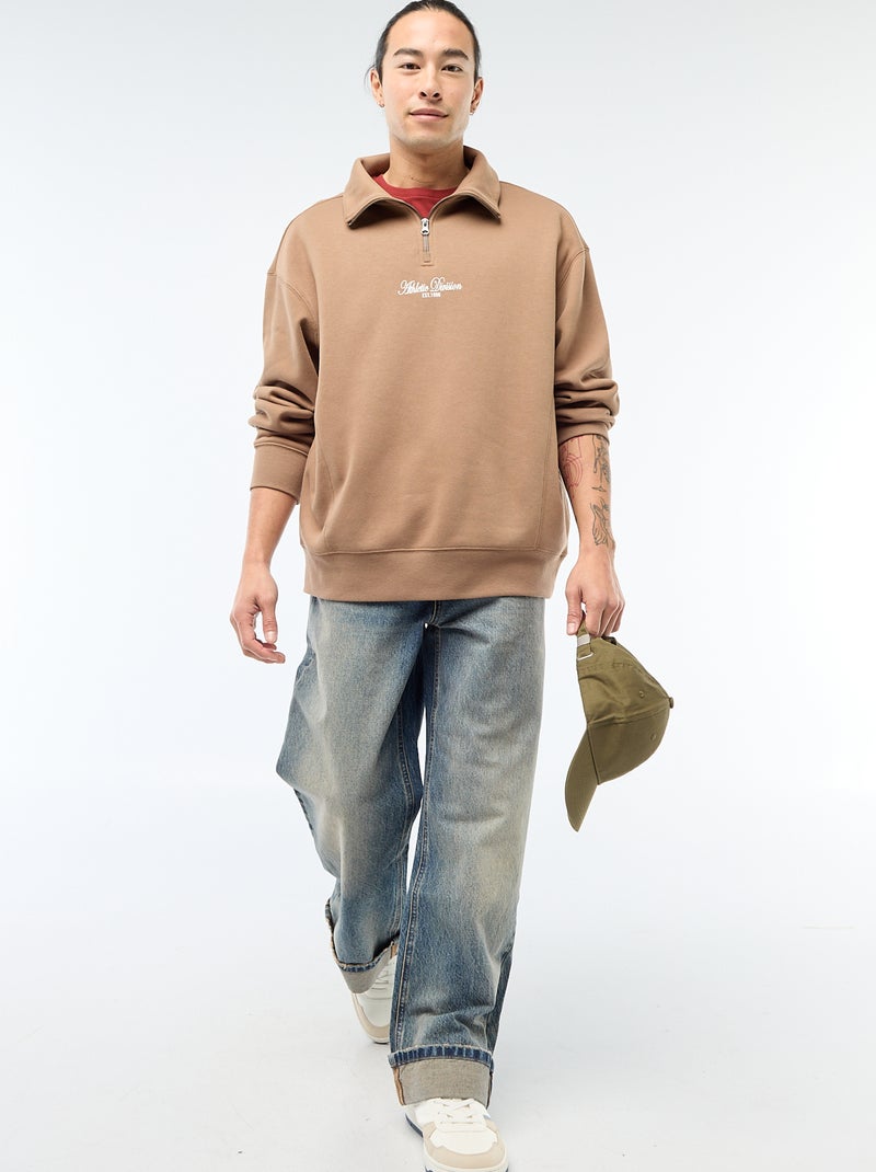 Sweater van joggingstof met schipperskraag Bruin - Kiabi