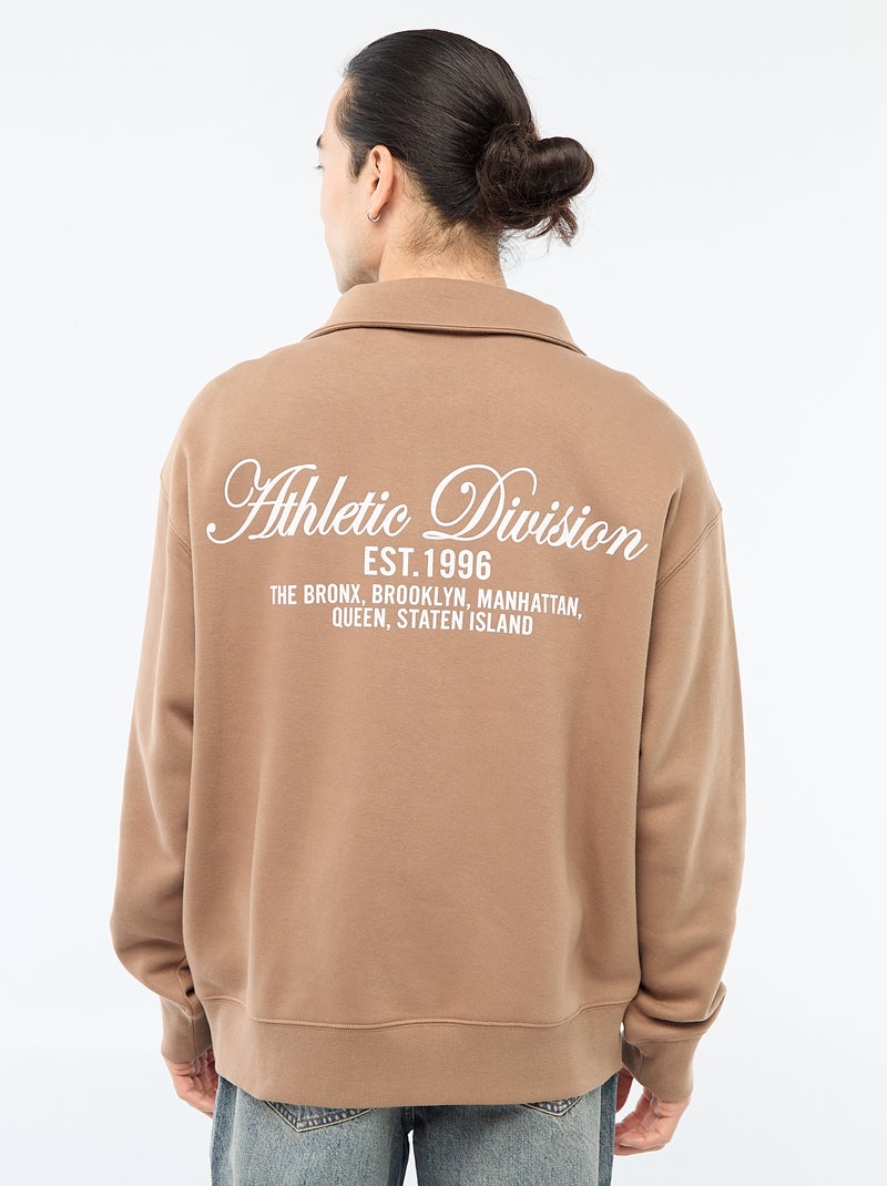 Sweater van joggingstof met schipperskraag Bruin - Kiabi