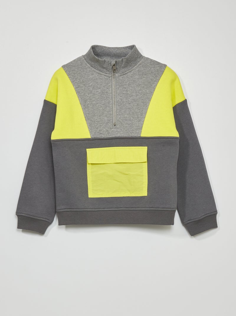Sweater van joggingstof met schipperskraag GEEL - Kiabi