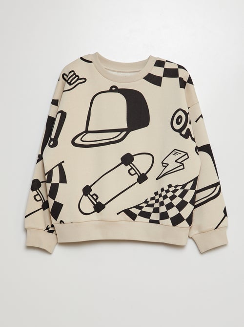 Sweater van joggingstof met skaterprint - Kiabi