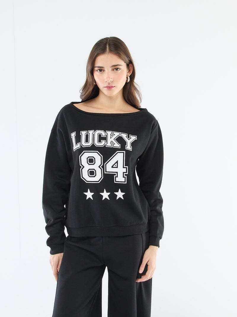 Sweater van joggingstof met sportieve look Zwart - Kiabi