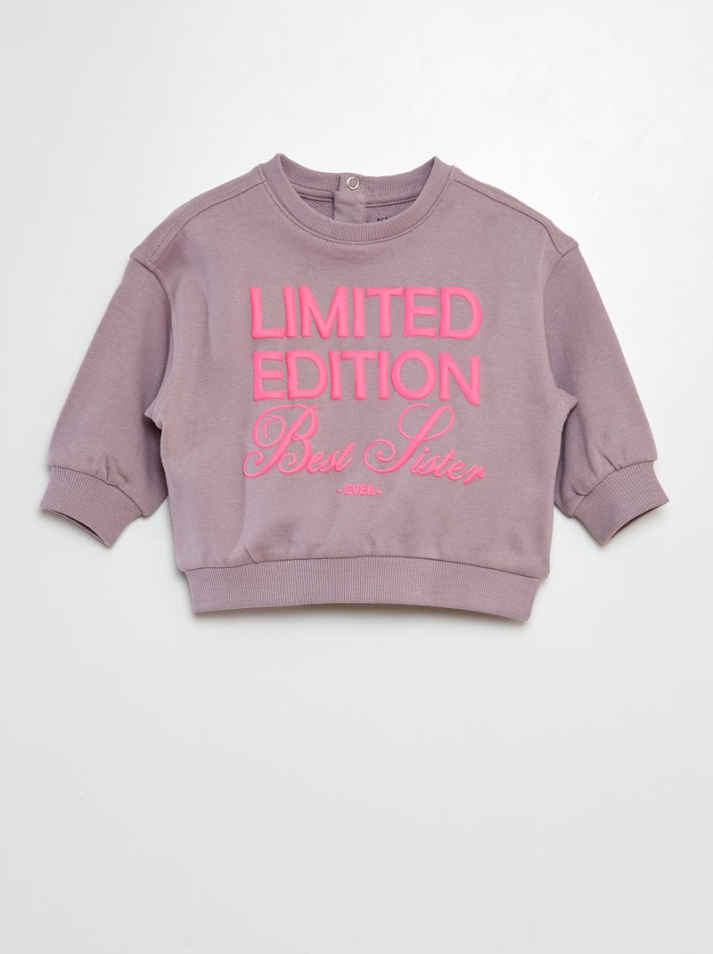 Sweater van joggingstof met tekstopdruk 'Sister PAARS - Kiabi