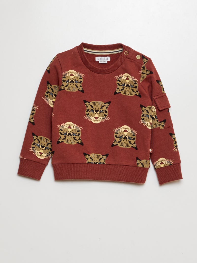 Sweater van joggingstof met tijgerprint - 'Van Gennip' ROOD - Kiabi