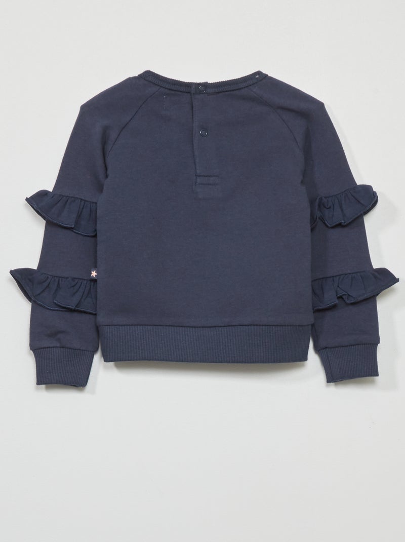 Sweater van joggingstof met volantmouwen BLAUW - Kiabi