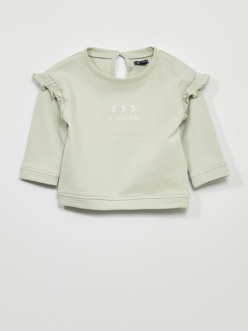 Sweater van joggingstof met volants GROEN - Kiabi