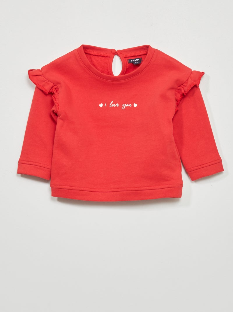 Sweater van joggingstof met volants ROOD - Kiabi