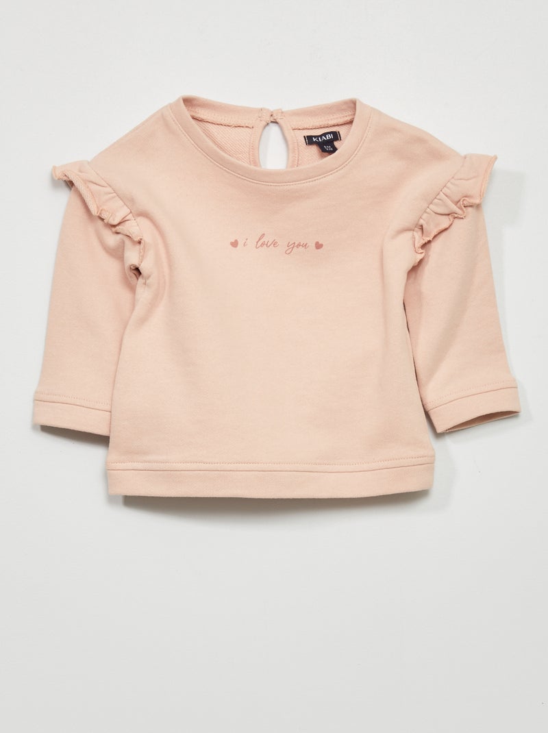 Sweater van joggingstof met volants WIT - Kiabi