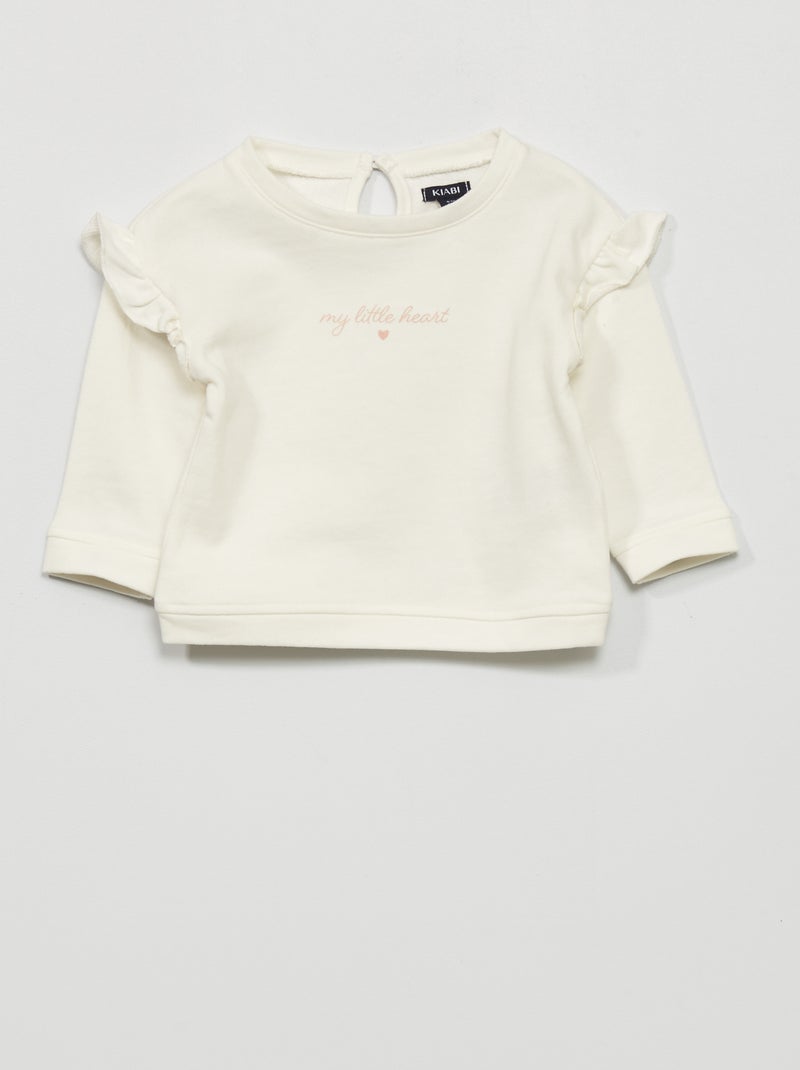 Sweater van joggingstof met volants WIT - Kiabi