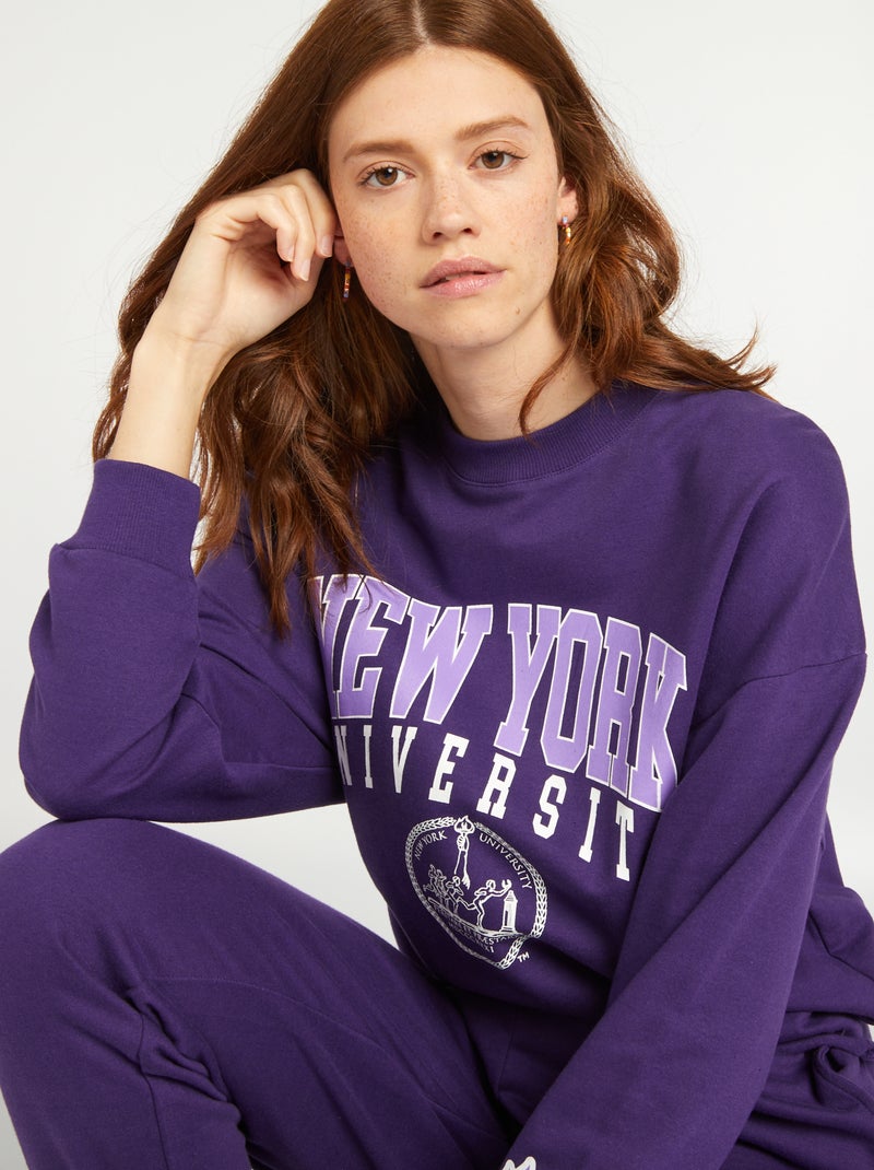 Sweater van joggingstof 'New-York University! PAARS - Kiabi