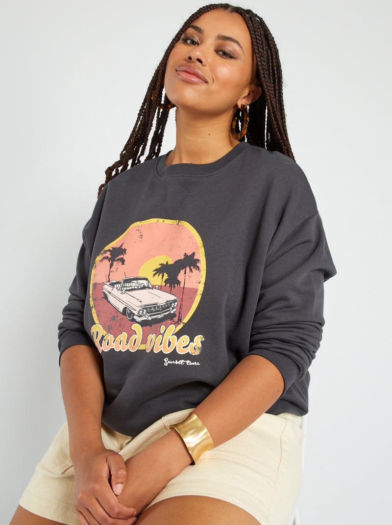 Sweater van joggingstof ZWART - Kiabi