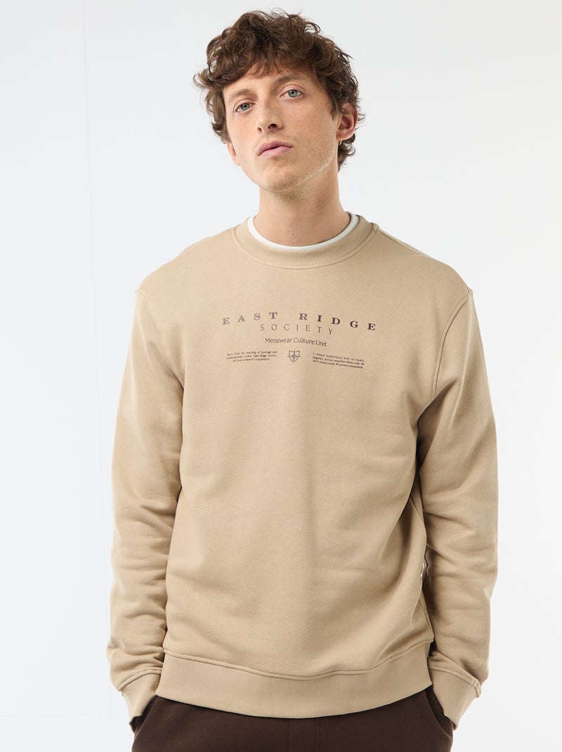 Sweater van lichte joggingstof met print voor- en achterkant Biege - Kiabi