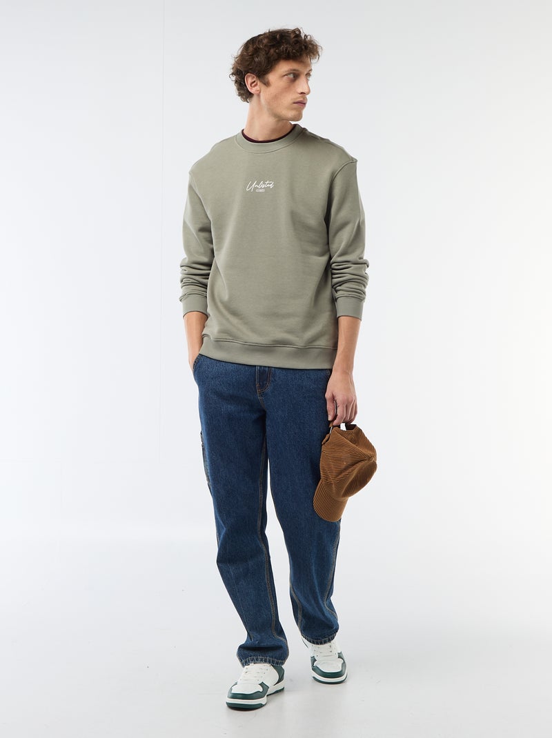 Sweater van lichte joggingstof met print voor- en achterkant Kaki - Kiabi