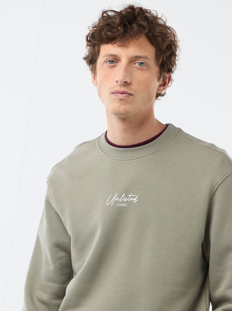 Sweater van lichte joggingstof met print voor- en achterkant Kaki - Kiabi