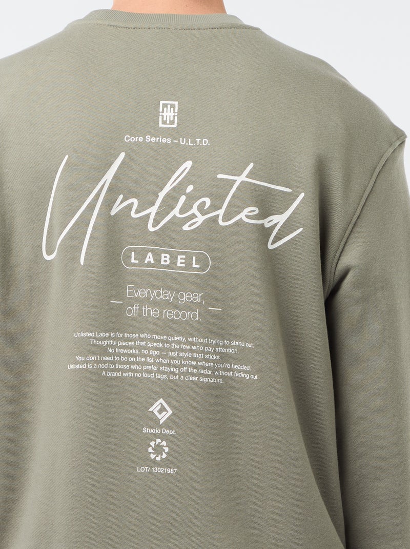 Sweater van lichte joggingstof met print voor- en achterkant Kaki - Kiabi