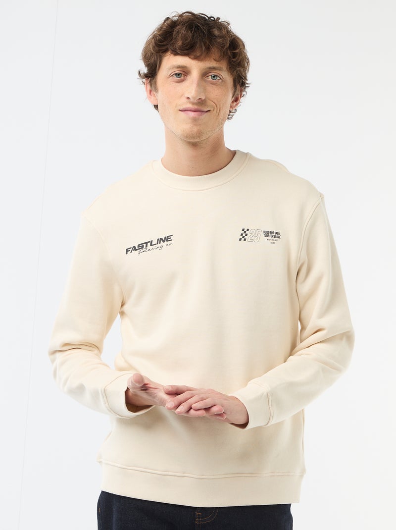 Sweater van lichte joggingstof met print voor- en achterkant Wit - Kiabi