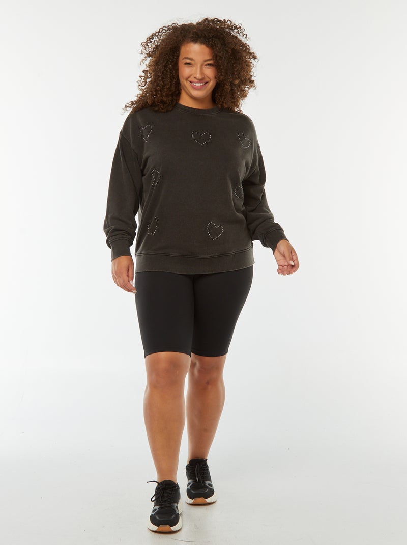 Sweater van lichte joggingstof met sterren in strass Zwart - Kiabi