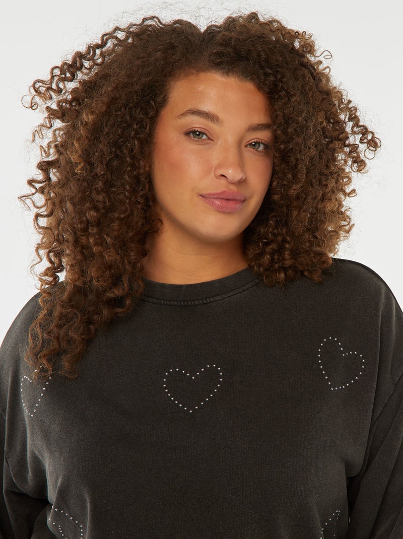 Sweater van lichte joggingstof met sterren in strass Zwart - Kiabi