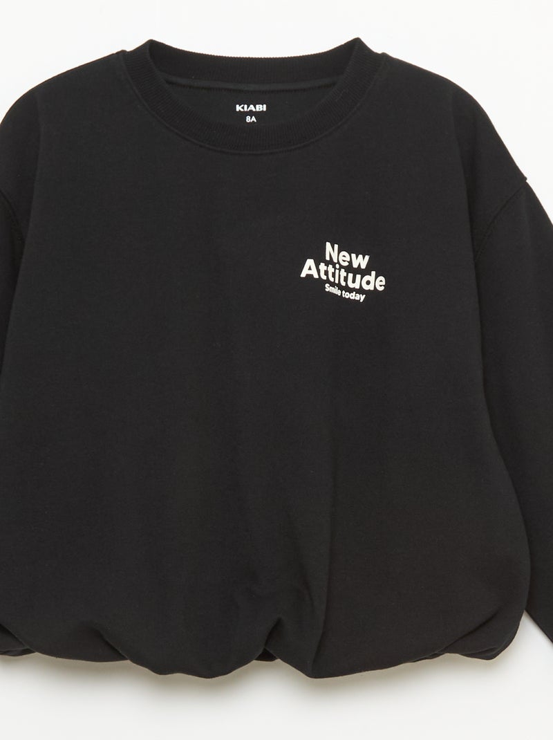 Sweater van lichte molton met opschrift vooraan Zwart - Kiabi