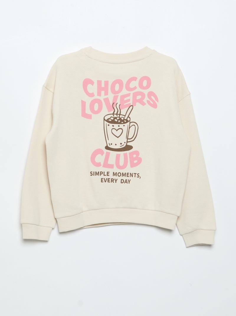Sweater van lichte moltonstof, bedrukt aan de voor- en achterkant Biege - Kiabi