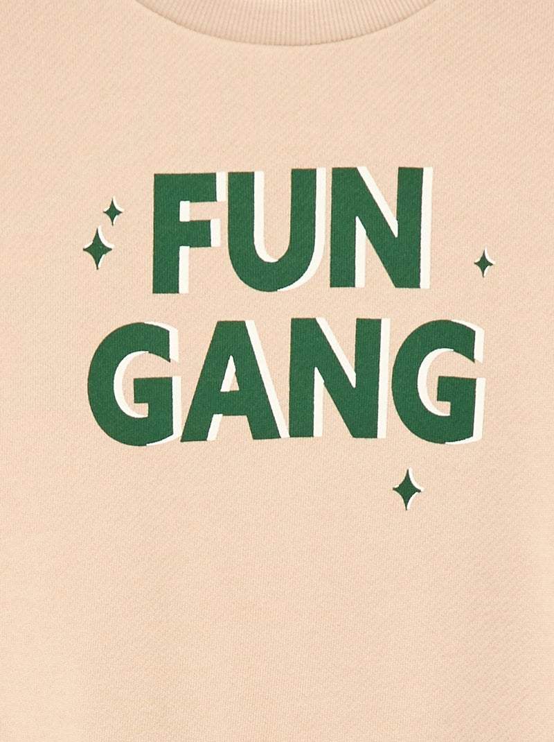 Sweater van lichtgewicht joggingstof met print Biege - Kiabi