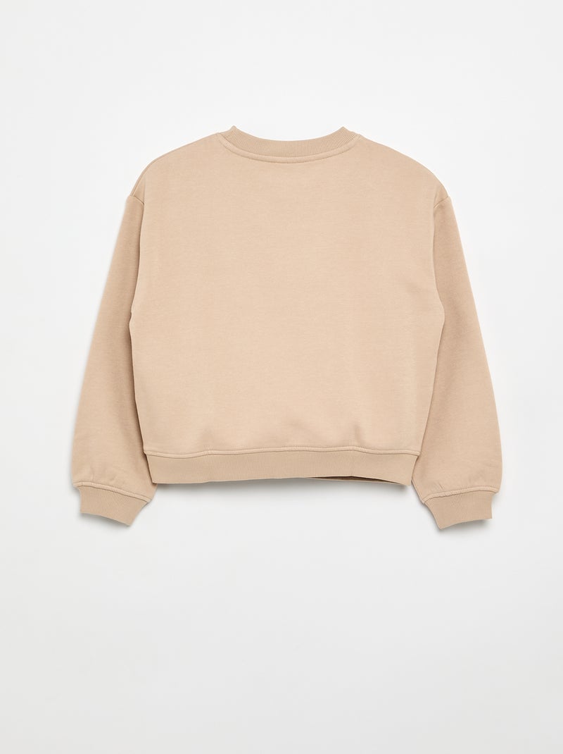 Sweater van molton met borstprint Biege - Kiabi