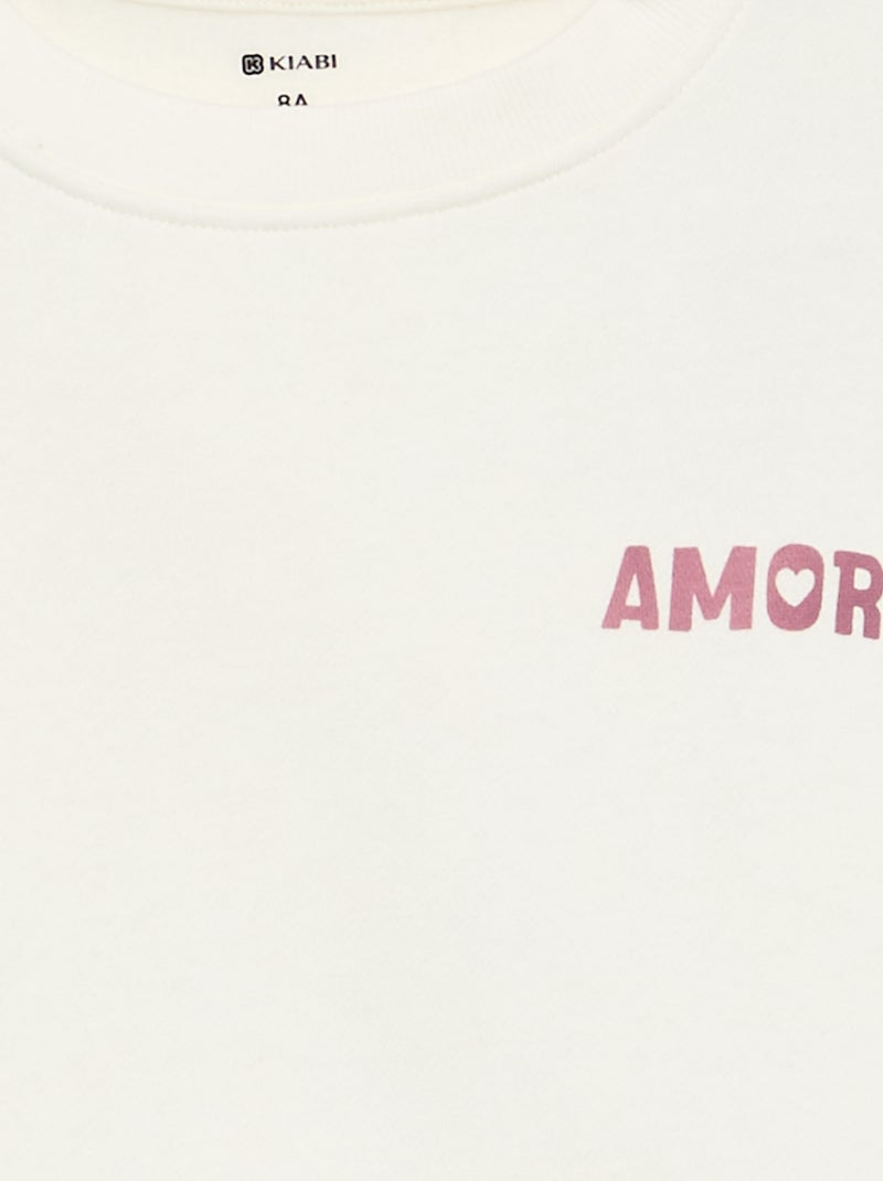 Sweater van molton met borstprint Wit - Kiabi