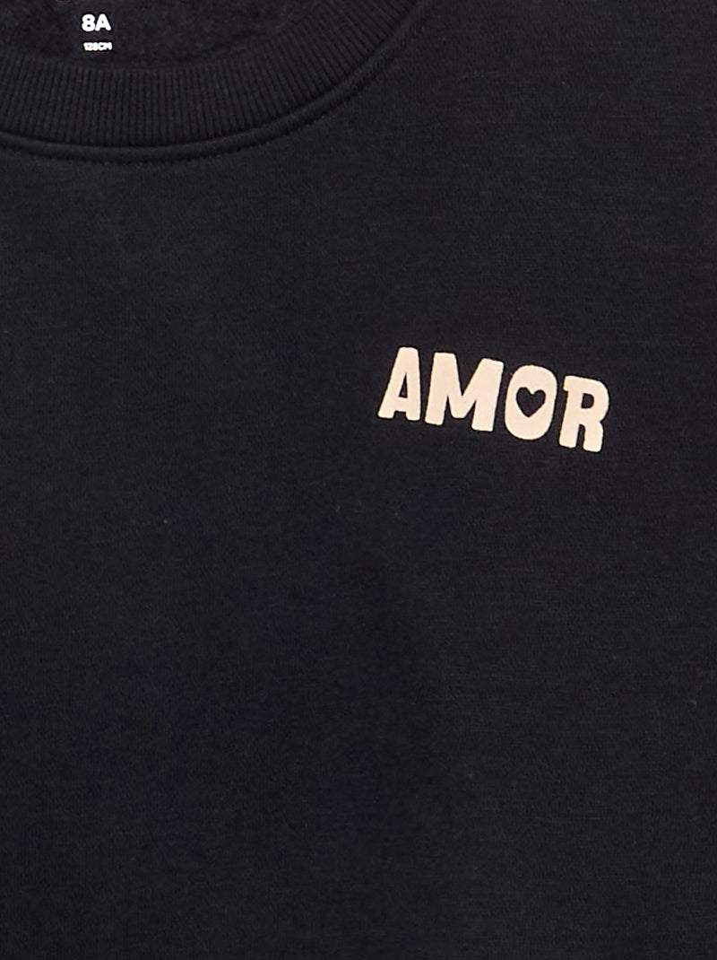 Sweater van molton met borstprint Zwart - Kiabi