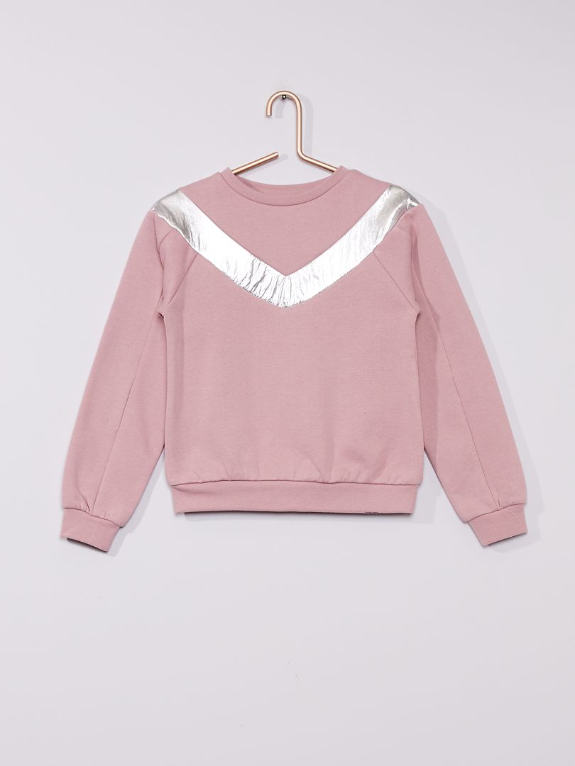 Sweater van molton met zilverkleurige strook vooraan roze - Kiabi