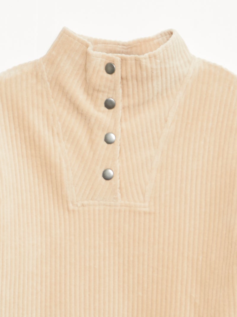 Sweater van ribfluweel met opstaande kraag Biege - Kiabi