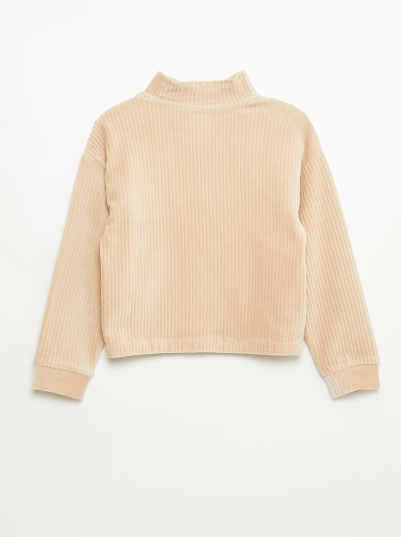 Sweater van ribfluweel met opstaande kraag Biege - Kiabi