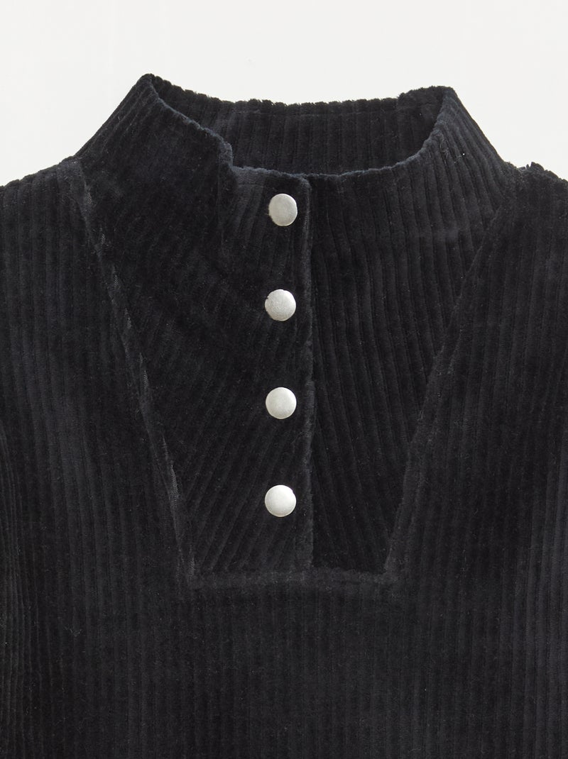 Sweater van ribfluweel met opstaande kraag Zwart - Kiabi