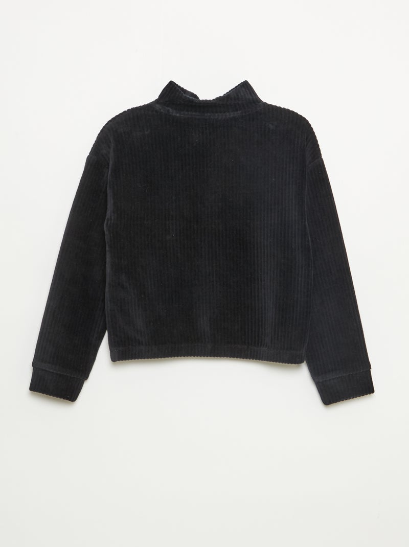 Sweater van ribfluweel met opstaande kraag Zwart - Kiabi