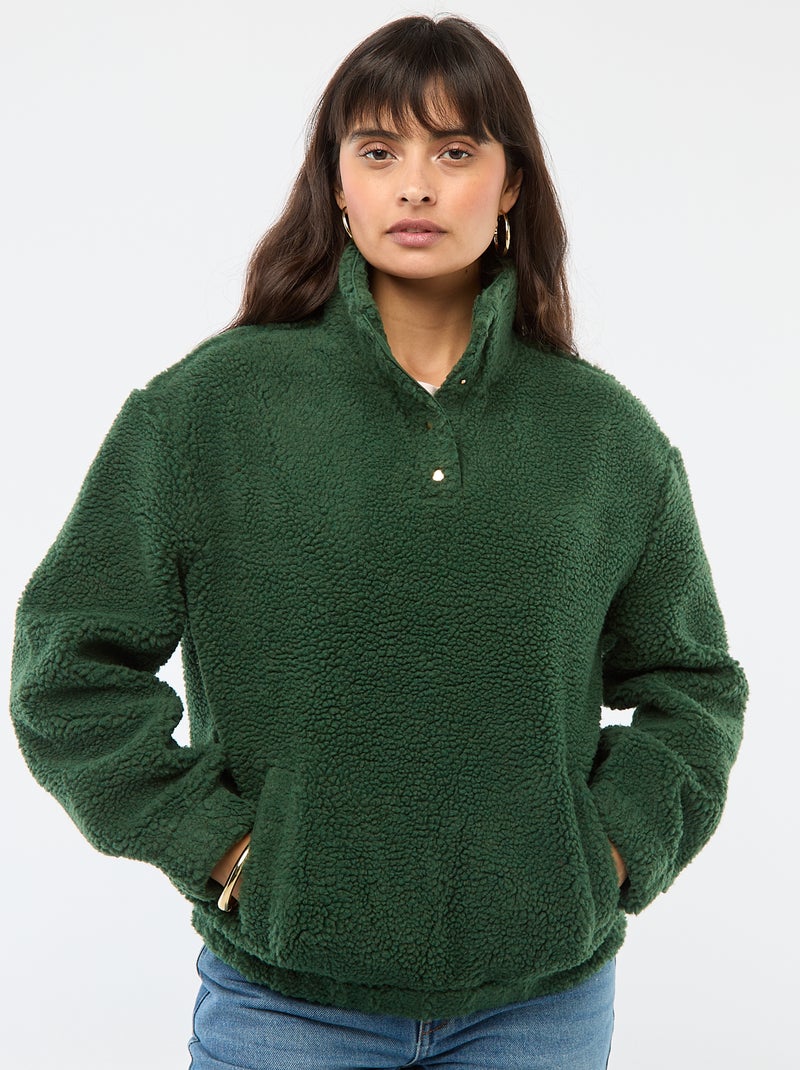Sweater van teddystof Groen - Kiabi