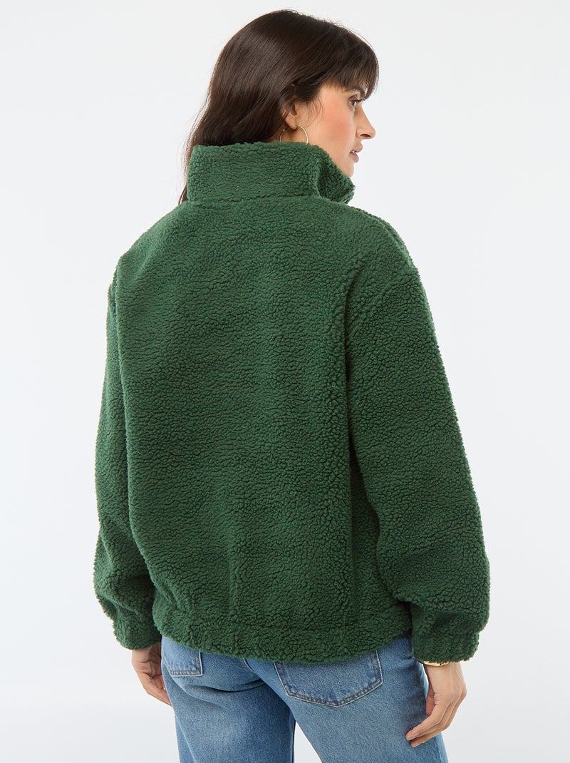Sweater van teddystof Groen - Kiabi