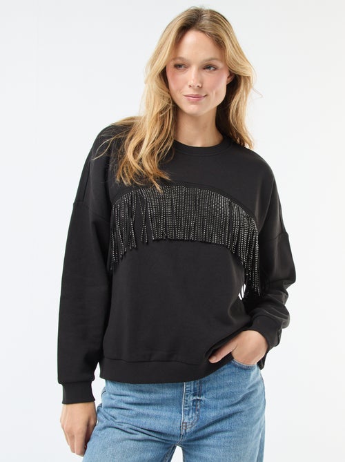 Sweater van warme joggingstof met franjes met glitter | 'JDY' - Kiabi