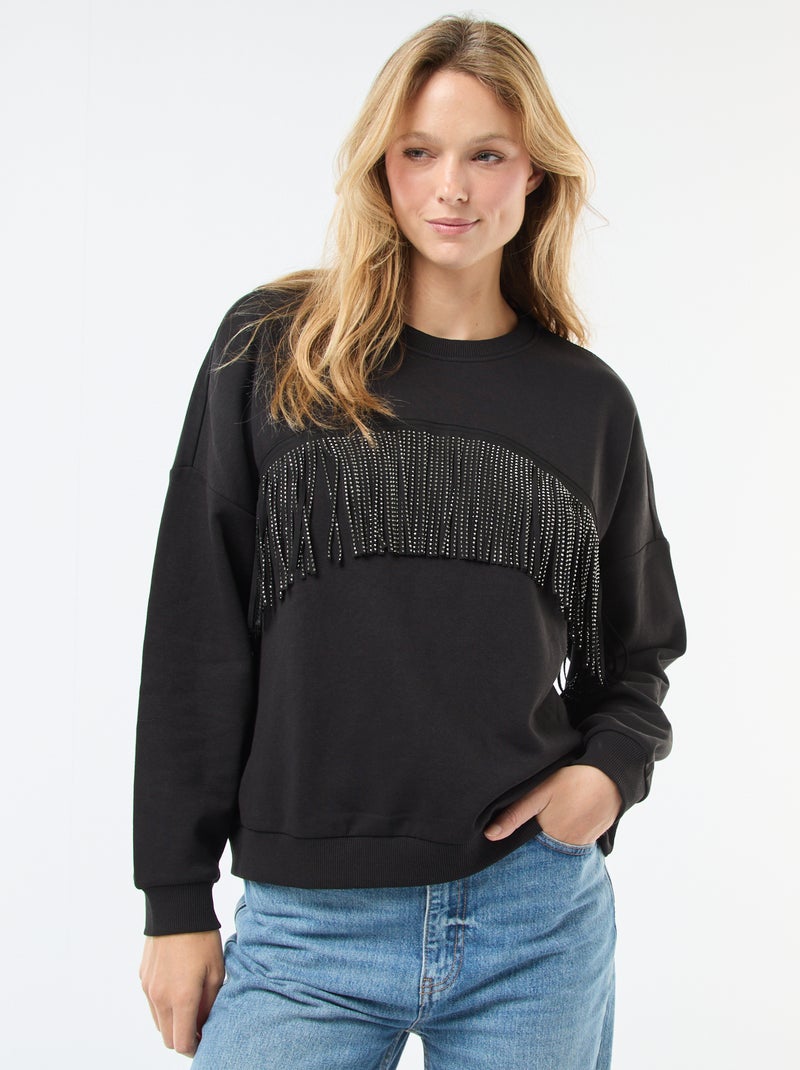 Sweater van warme joggingstof met franjes met glitter | 'JDY' Zwart - Kiabi